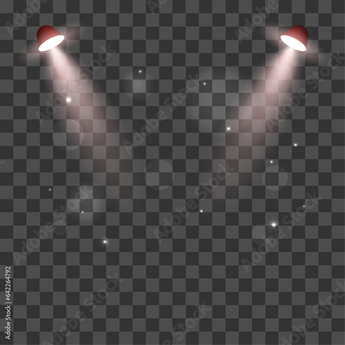 Vector modern floodlight design with two projectors and crossing luminous rays