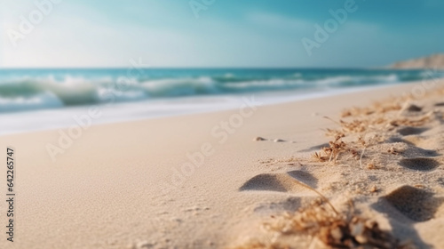 A summer vacation, holiday background of a tropical beach and blue sea and white Generative A