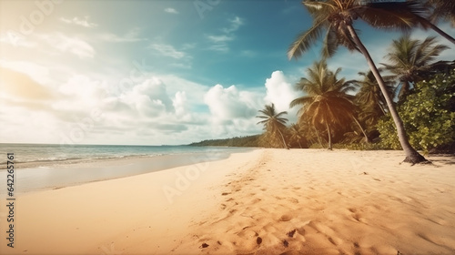 Nature of tropical summer beach with rays of sunlight. Generative AI