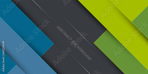 Abstract geometric blue and green background with simple square shape and lines. Trendy 3d design on gray background. Cool and modern with overlap concept. Eps10 vector