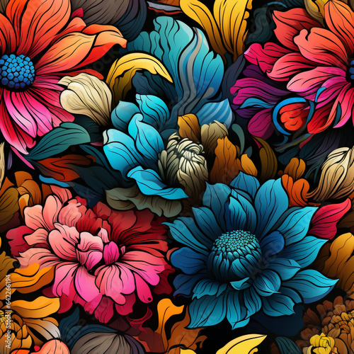 Seamless pattern of a floral background with heavy lines, illustration