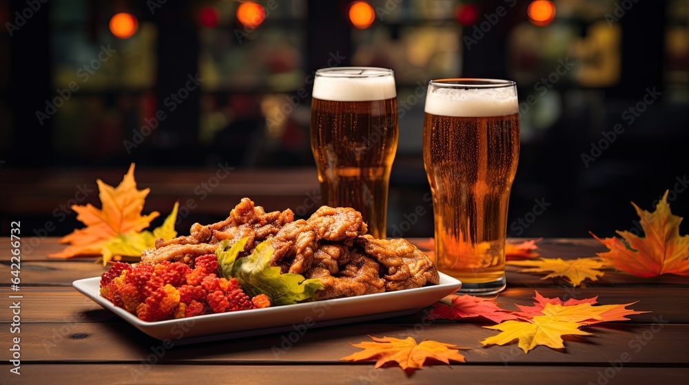Delicious grilled Turkey with a glass beer on the table AI Generative Delicious grilled Turkey with a glass beer on the table AI Generative