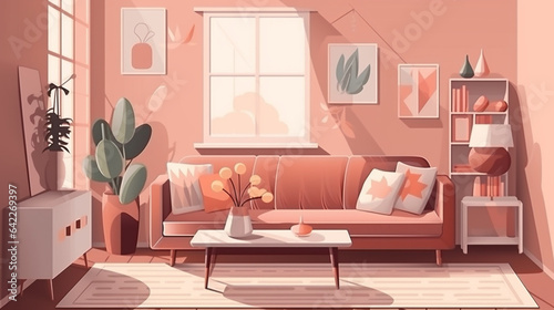 Interior design of cozy living room with stylish sofa © Kharismafajar