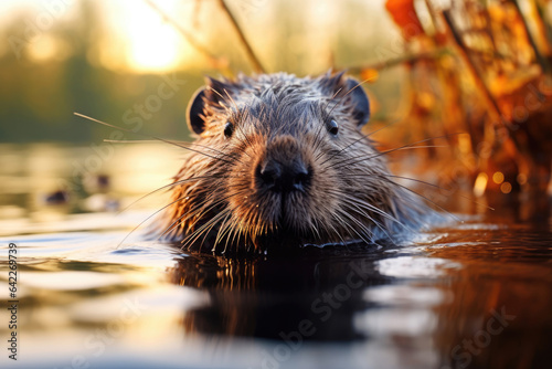 Beaver in the water close-up