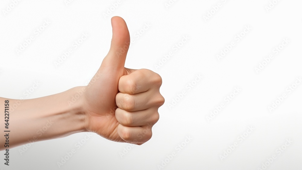 Light-skinned thumbs up on a white background Light-skinned thumbs up on a white background