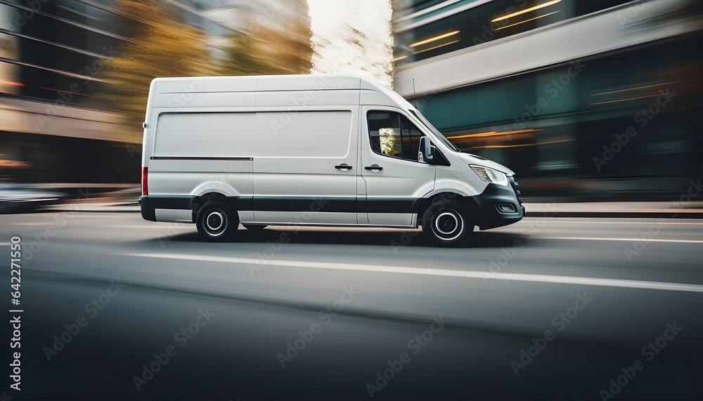 Delivery van in motion Delivery van in motion