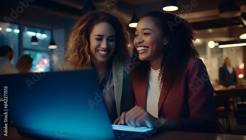 Afro-American women enjoying a pleasant time in a coworking space while working