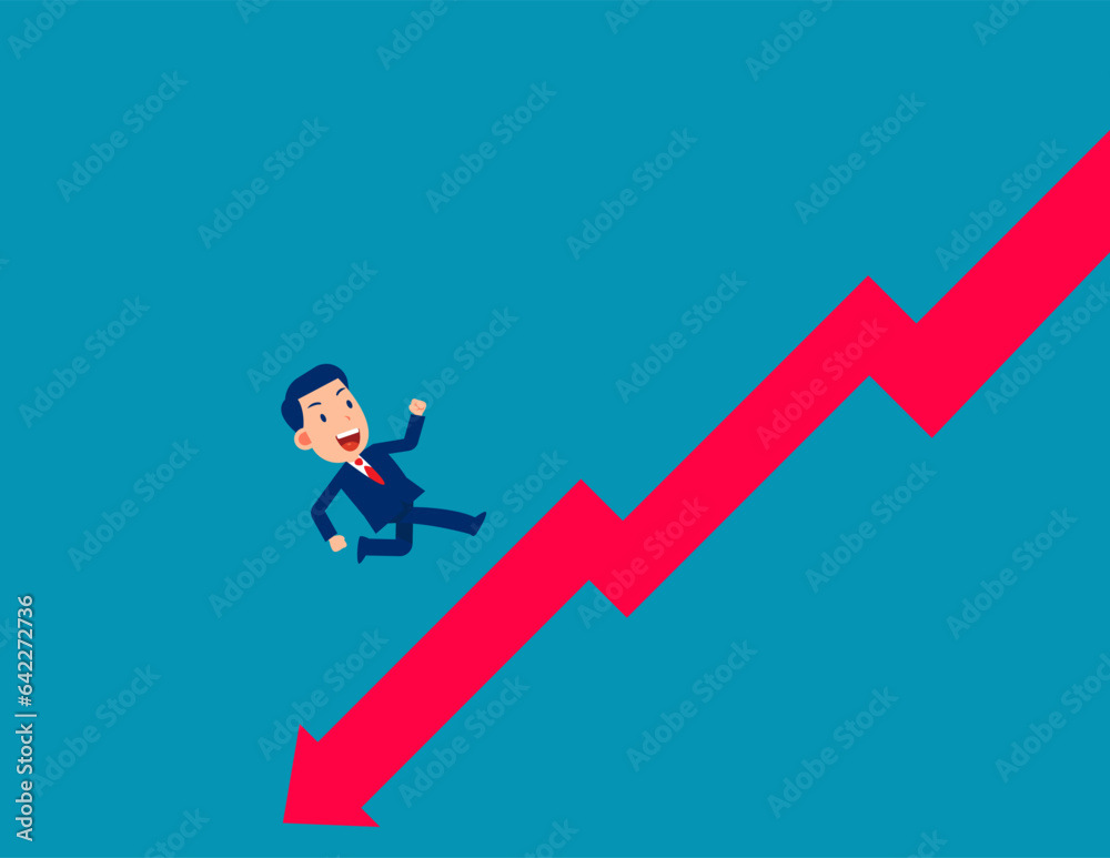Running part way with falling graph. Business vector illustration Running part way with falling graph. Business vector illustration