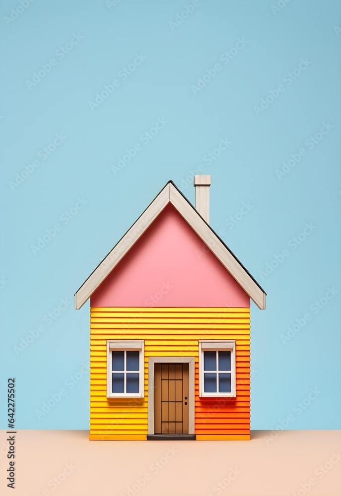 A toy house in a vibrant pop art and minimalist style. A toy house in a vibrant pop art and minimalist style.