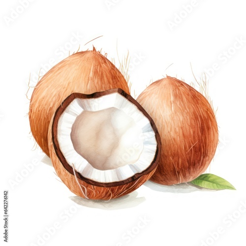 Watercolor single coconut tropical food nut isolated on a white background illustration