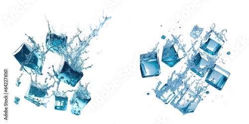 ice cube and watersplash isolated on transparent background, png