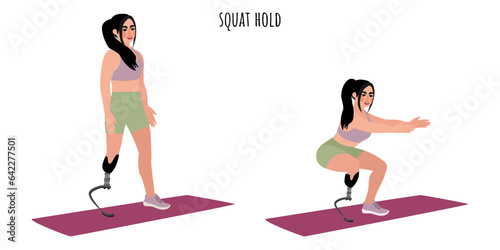 Disabled woman doing squat hold workout