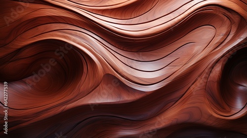 Wood art backdrop - Abstract closeup of realistic brown wooden waves that are waving on a wall texture.