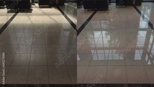 Canvas-taulu Before and after, polishing an old interior natural marble floor