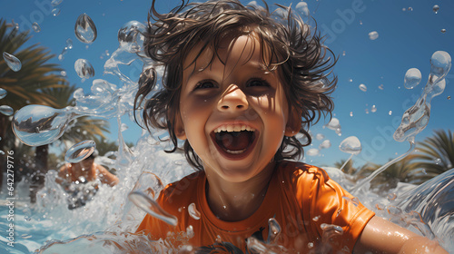 Happy moments of children playing in the pool