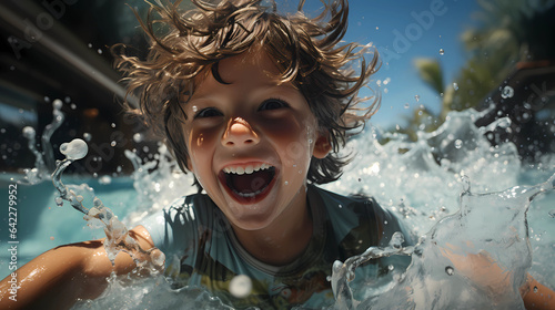 Happy moments of children playing in the pool © Asep