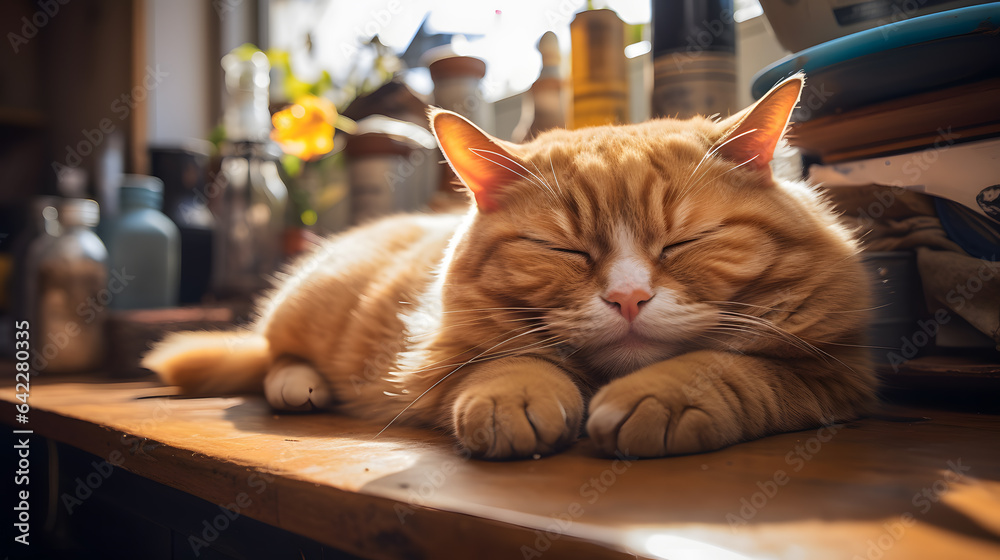 there is a cat that is sleeping on a table Generative AI there is a cat that is sleeping on a table Generative AI