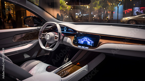 a close up of a car dashboard with a digital display Generative AI