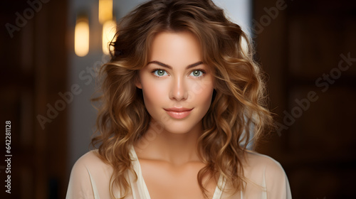 arafed woman with long curly hair and blue eyes posing for a picture Generative AI
