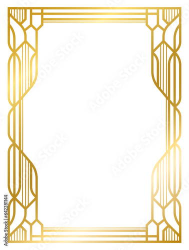 Art Deco gold frame vintage frame line geometric wedding label card frame png transparent background