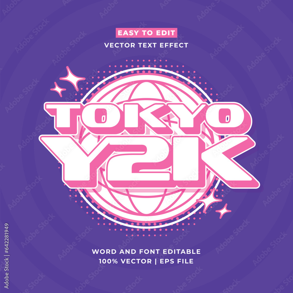 Tokyo japan y2k streetwear colorful slogan typography editable text effect 3d cartoon template style premium vector
