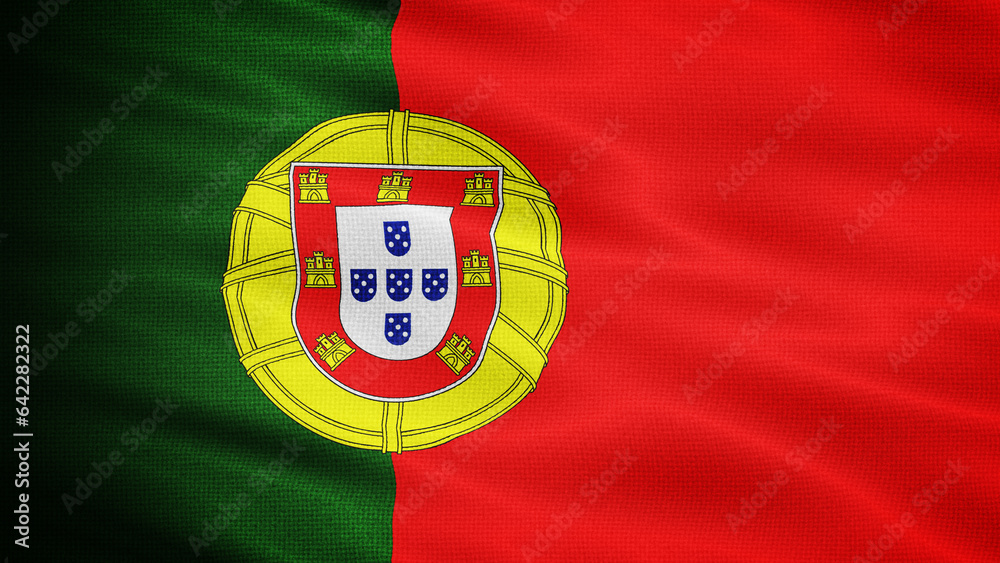 Fototapeta premium Waving Fabric Texture Of Portugal National Flag Graphic Background