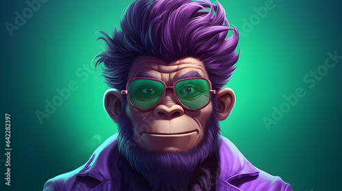 a close up of a gorilla wearing sunglasses and a purple jacket Generative AI
