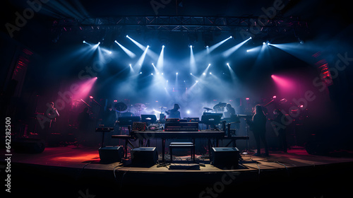 arafed stage with a keyboard and a keyboard on a stage with lights Generative AI © Bipul Kumar
