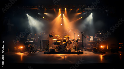 arafed stage with a drum set and lights on it Generative AI © Bipul Kumar