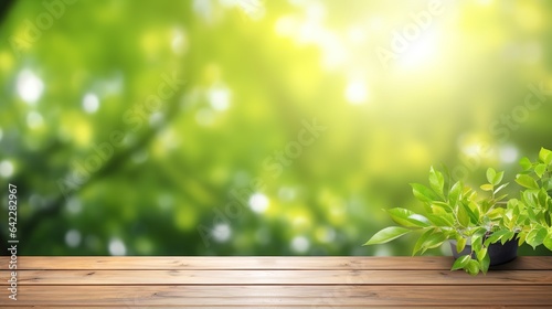 wooden table and grass background © INK ART BACKGROUND