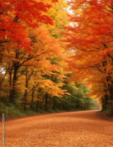                                         Mountain road scenery with autumn leaves