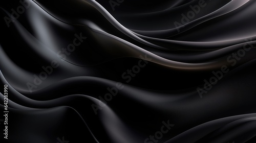 Smooth black satin fabric with flowing curves and luxurious texture on a dark background
