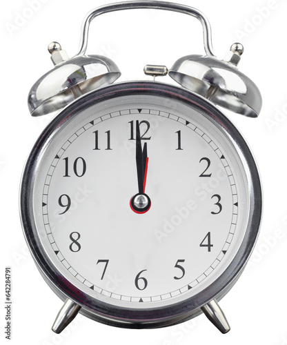 Digital png photo of silver alarm clock on transparent background