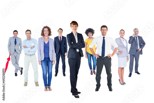 Digital png photo of group of smiling business people in different poses on transparent background