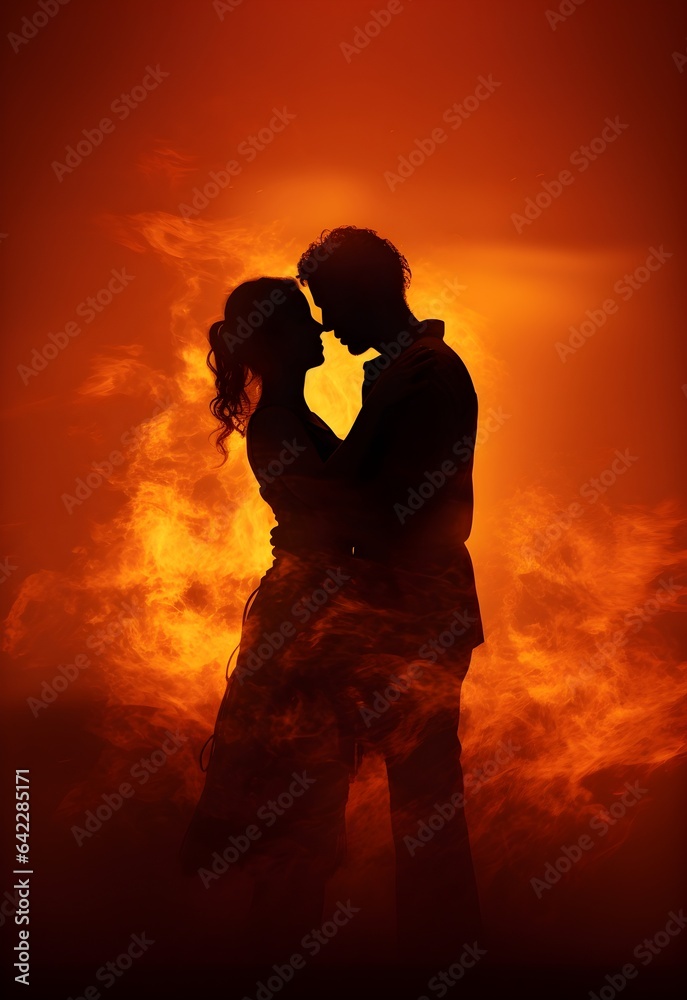 Passionate Embrace: A Minimalist Pop Art Depiction of Love's Fiery Connection.