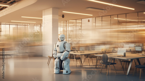 AI-Enhanced Coworking and Corporate Office Environment: A Futuristic Workspace Illustration