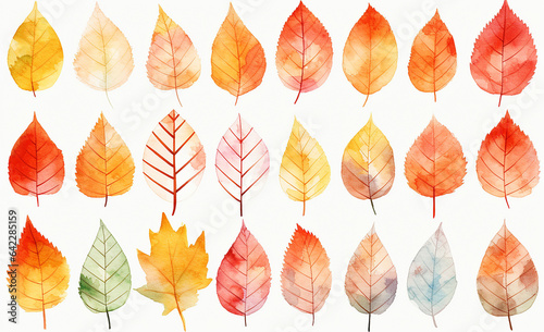 Obraz na płótnie リーフ　美しい飾り罫　秋の水彩背景イラスト　Generative AI