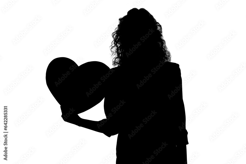 Digital png silhouette of woman holdingheart on transparent background