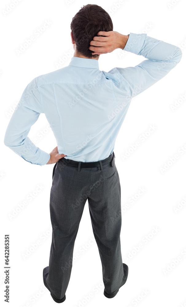 Digital png photo of caucasian businessman scratching head on transparent background Digital png photo of caucasian businessman scratching head on transparent background