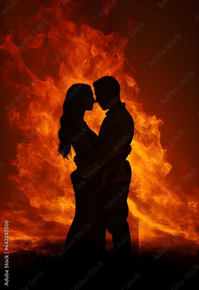 Passionate Embrace: A Minimalist Pop Art Depiction of Love's Fiery Connection.