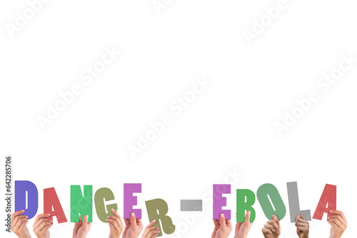 Digital png illustration of hands holding danger - ebola text on transparent background