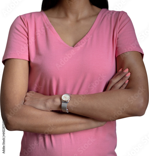 Digital png photo of woman with armes crossed on transparent background