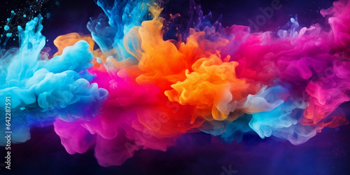 Color paint cloud of liquid splash ink. A colorful abstract blend of liquid colors and ink drops. Artistic background. Generated AI. © Poorna Himasha