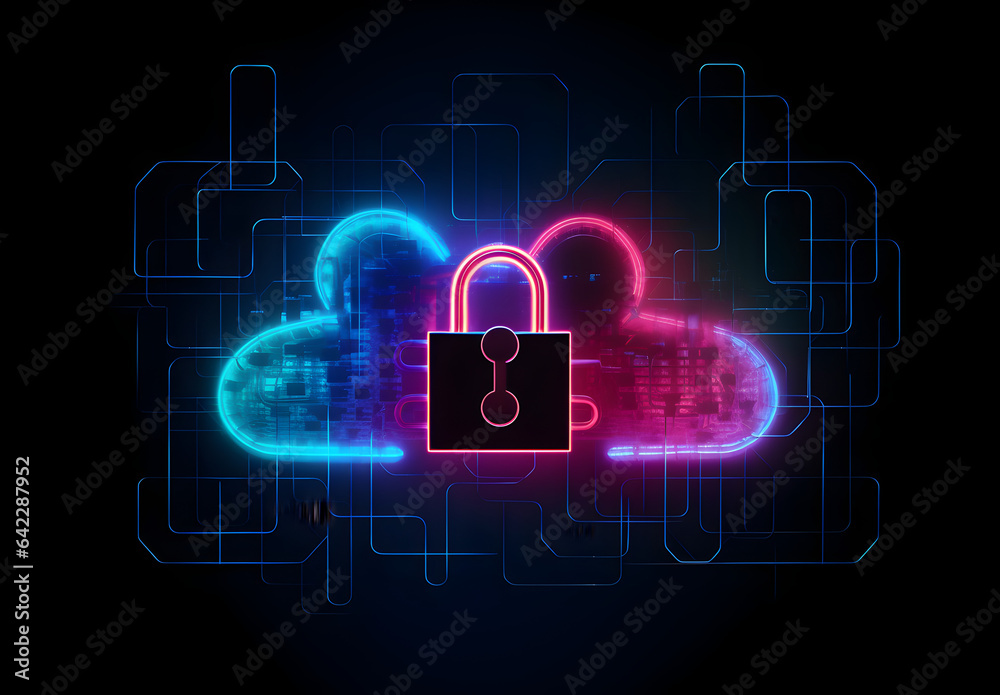 lock ,cyber security protection from internet threats and cyber attact cloud protected 
