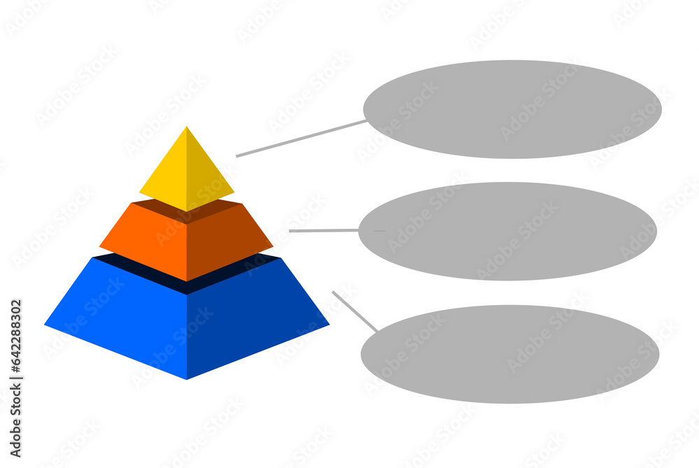Obraz premium nfographic hierarchical statistical illustration of yellow and blue triangles divided, Pyramid shape made of three layers for presenting business ideas or disparity and statistical data