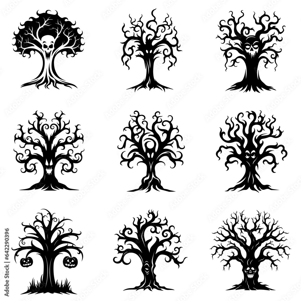 Fototapeta premium Spooky Halloween Trees Silhouette collection