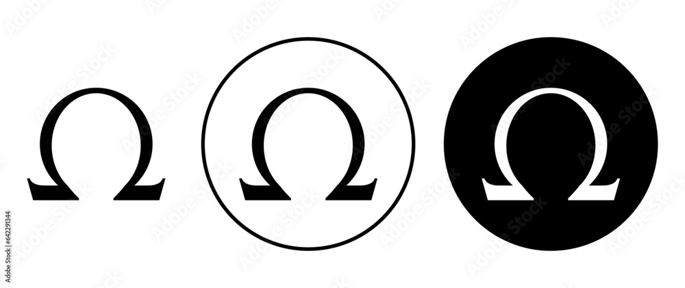 omega vector symbol set. letter omega icon in black color. ohm sign. - obrazy, fototapety, plakaty 