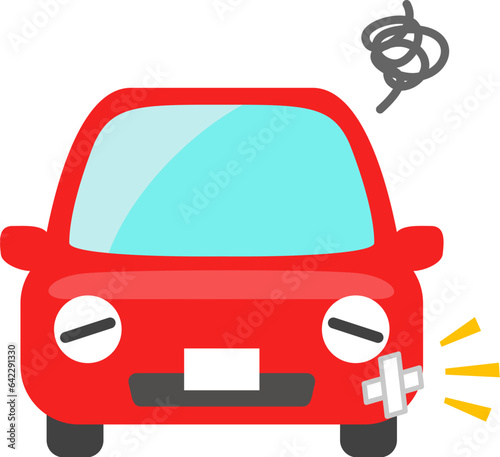 車体に傷が付いて落ち込む車のキャラクター