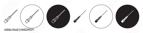 Catheter device vector icon set. medical cannula syringe symbol in black color.
