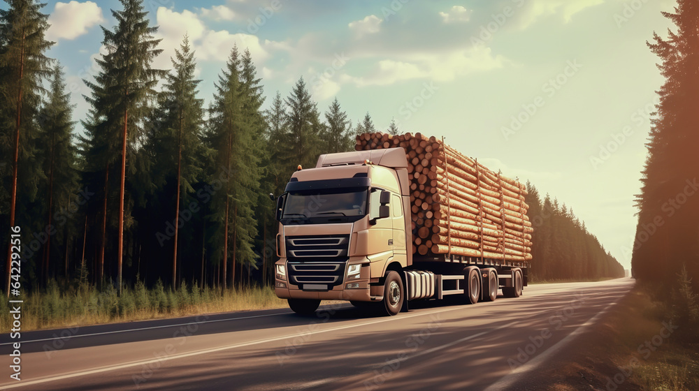 Timber Transport Trucking Logs. Transportation of logs on the highway